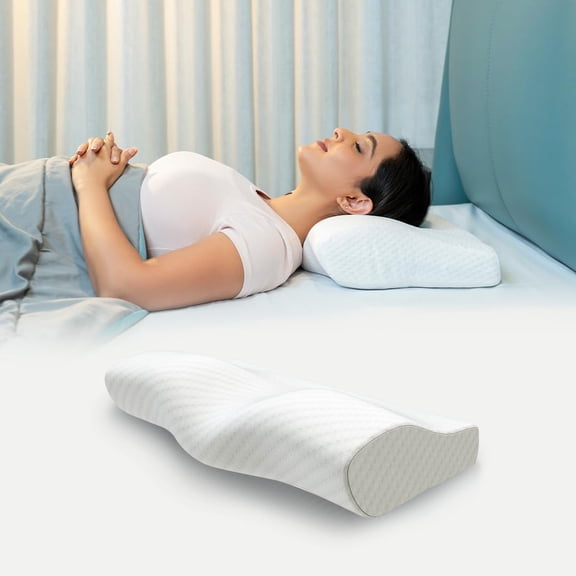 Cervical Memory Foam Pillow For Neck Pain, Standard Size - 19 X 11 X 4 Inch | Orthopedic Pillow Spondylitis Neck & Shoulder, Head Pain | Washable Jacquard White Cover - Pack Of 1