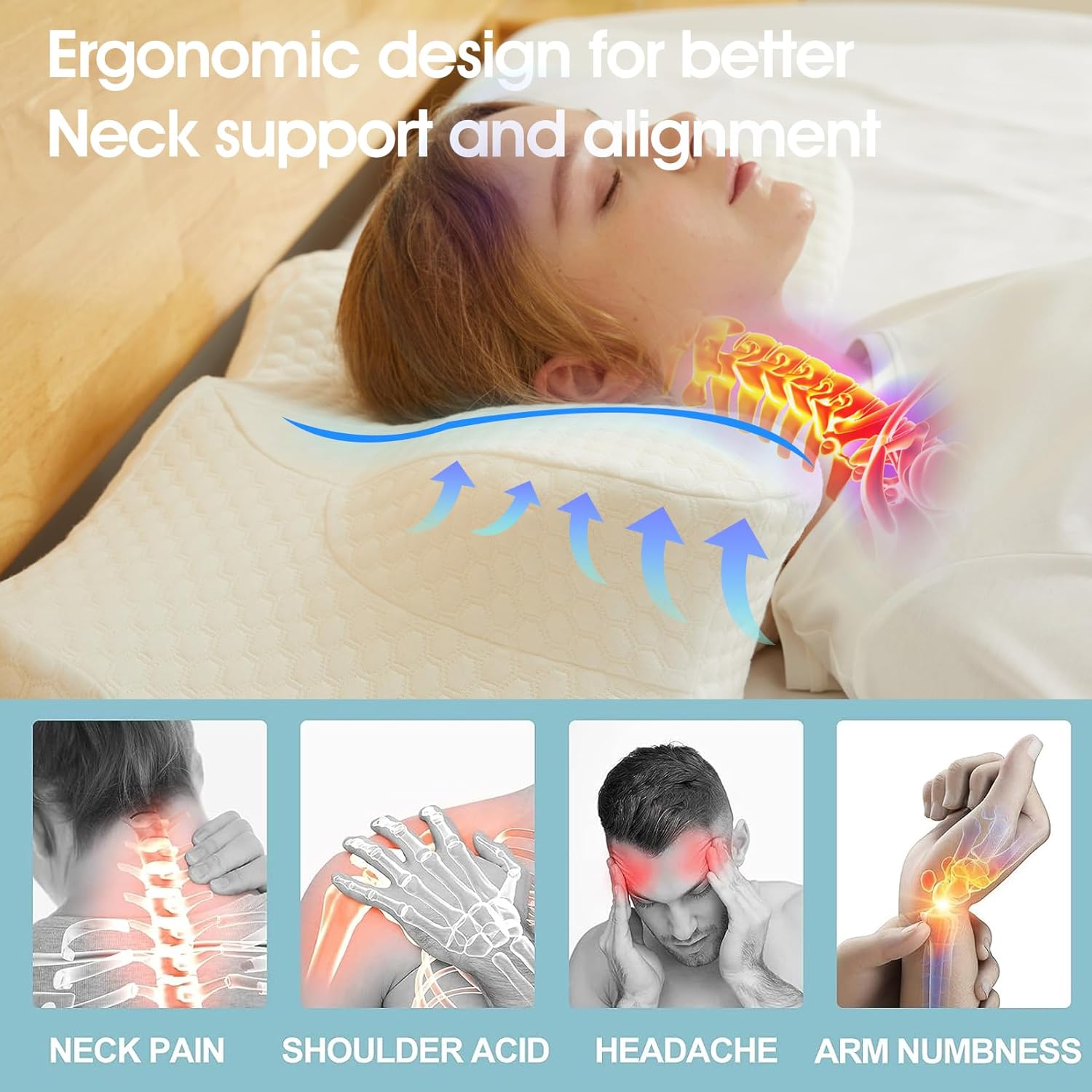 Cervical Memory Foam Pillows for Neck and Shoulder Pain, Ergonomic