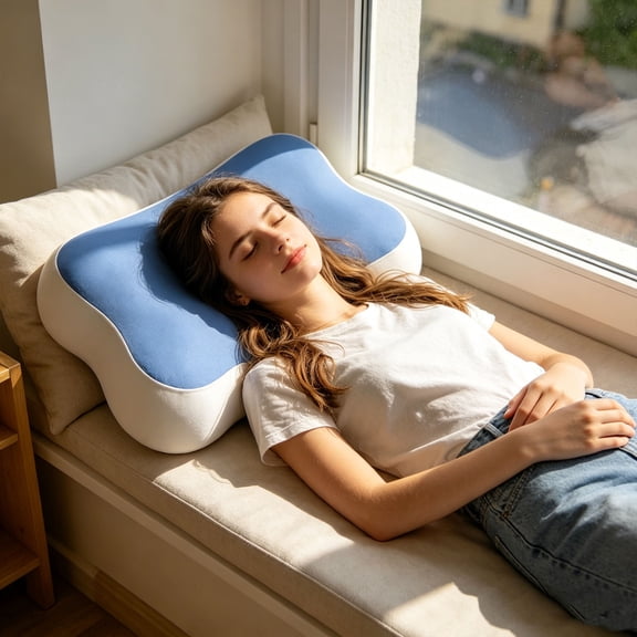 Cervical Neck Pillow, 24.8x14.4x4.9 Inch Memory Foam Pillow for Sleeping, Cloud Shaped Orthopedic Pillow for Side Sleepers, White