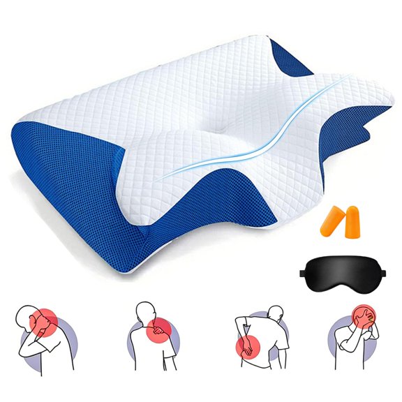 Cervical Neck Pillow, Ergonomic Contour Side Sleeper Pillows with Breathable Pillowcase, Orthopedic Memory Foam Pillows Back Stomach Sleepers for Pain Relief