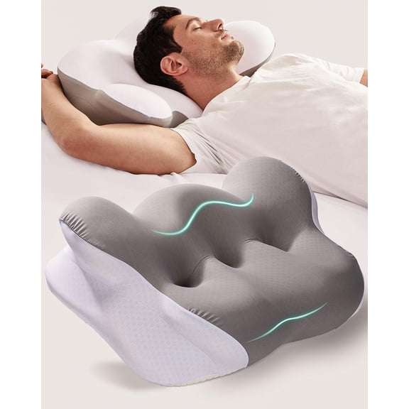 Cervical Neck Pillow, Memory Foam Pillows for Neck Pain Relief, Ergonomic Contour Cooling Pillow for Side Sleeper Pillow Adults & Stomach Sleepers Neck Shoulder (Gray, 24" L x 14" W)
