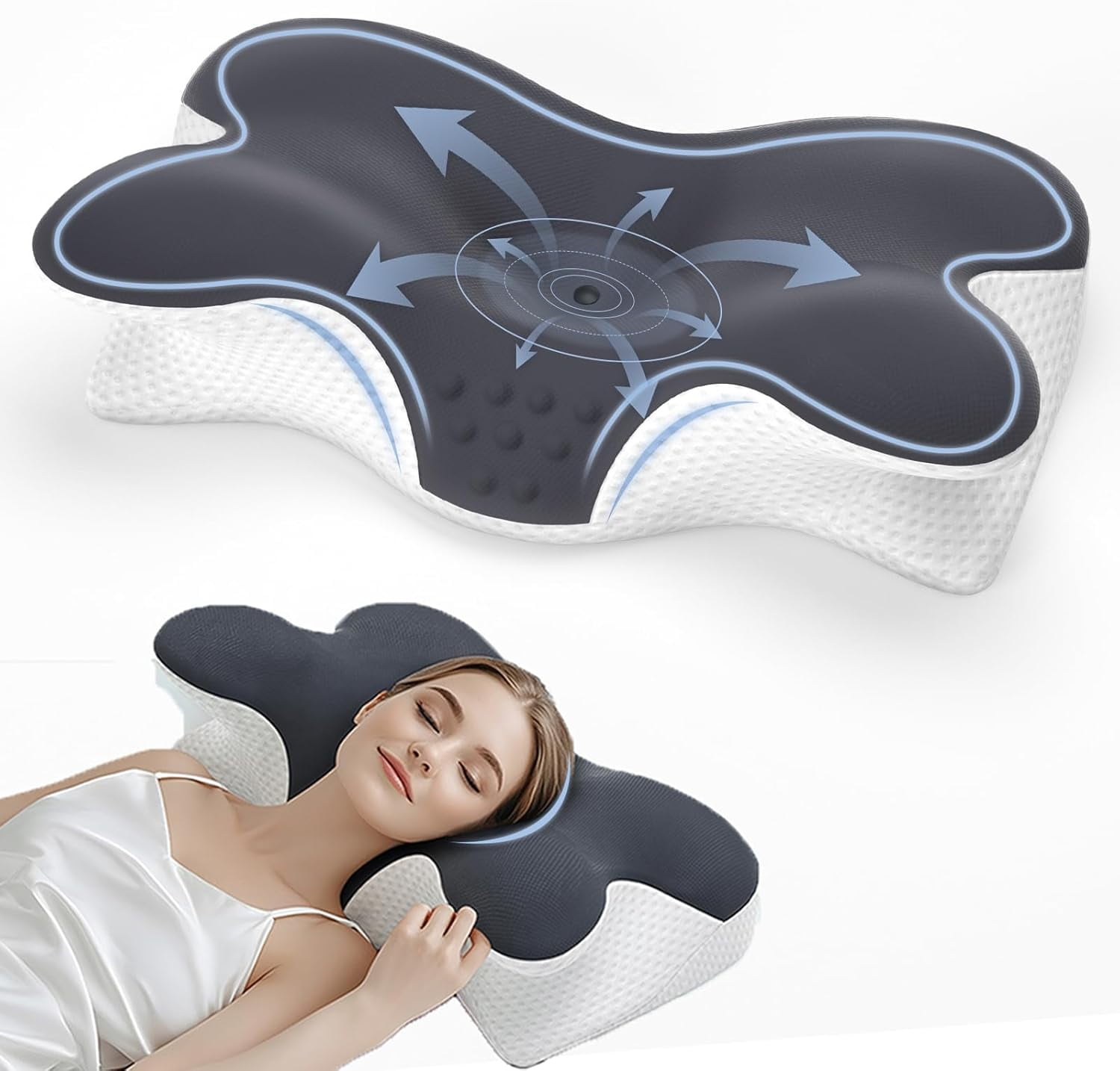 Cervical Neck Pillow for Neck Pain Relief,Contour Memory Foam Neck Support Pillow for Sleeping,Ergonomic Side Sleeper Pillow,Bed Pillows for Shoulder Pain for Back and Stomach Sleepers