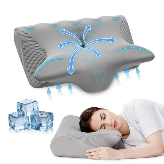 JUSTLET Cervical Neck Memory Foam Pillow for Neck and Shoulder Pain Relief, Orthopedic Contour Support Pillow with Cooling Pillowcase for Side, Back, Stomach Sleepers, Grey