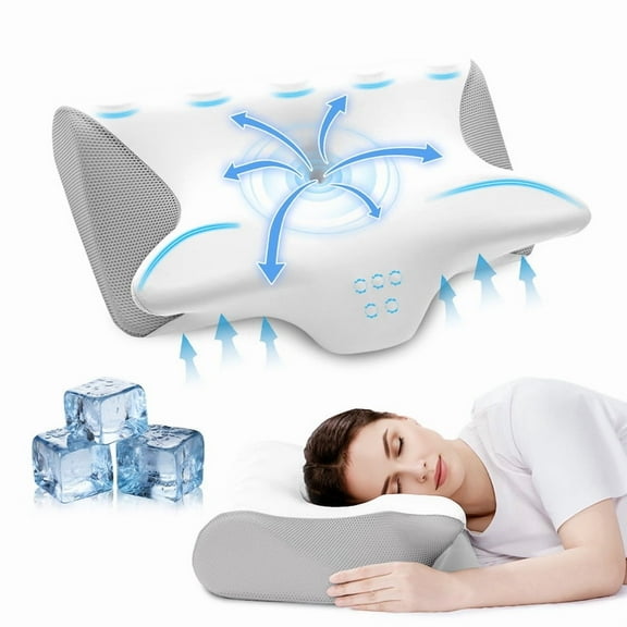 JUSTLET Cervical Neck Memory Foam Pillow for Neck and Shoulder Pain Relief, Orthopedic Contour Support Pillow with Cooling Pillowcase for Side, Back, Stomach Sleepers, White+Grey