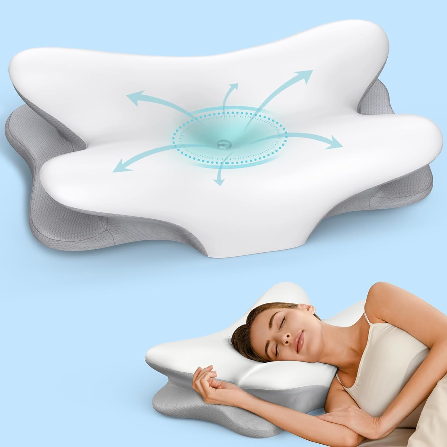 Cervical Neck Pillow For Pain Relief - Ergonomic Memory Foam Pillow For Side, Back & Stomach Sleepers, Cooling Cover - View #8