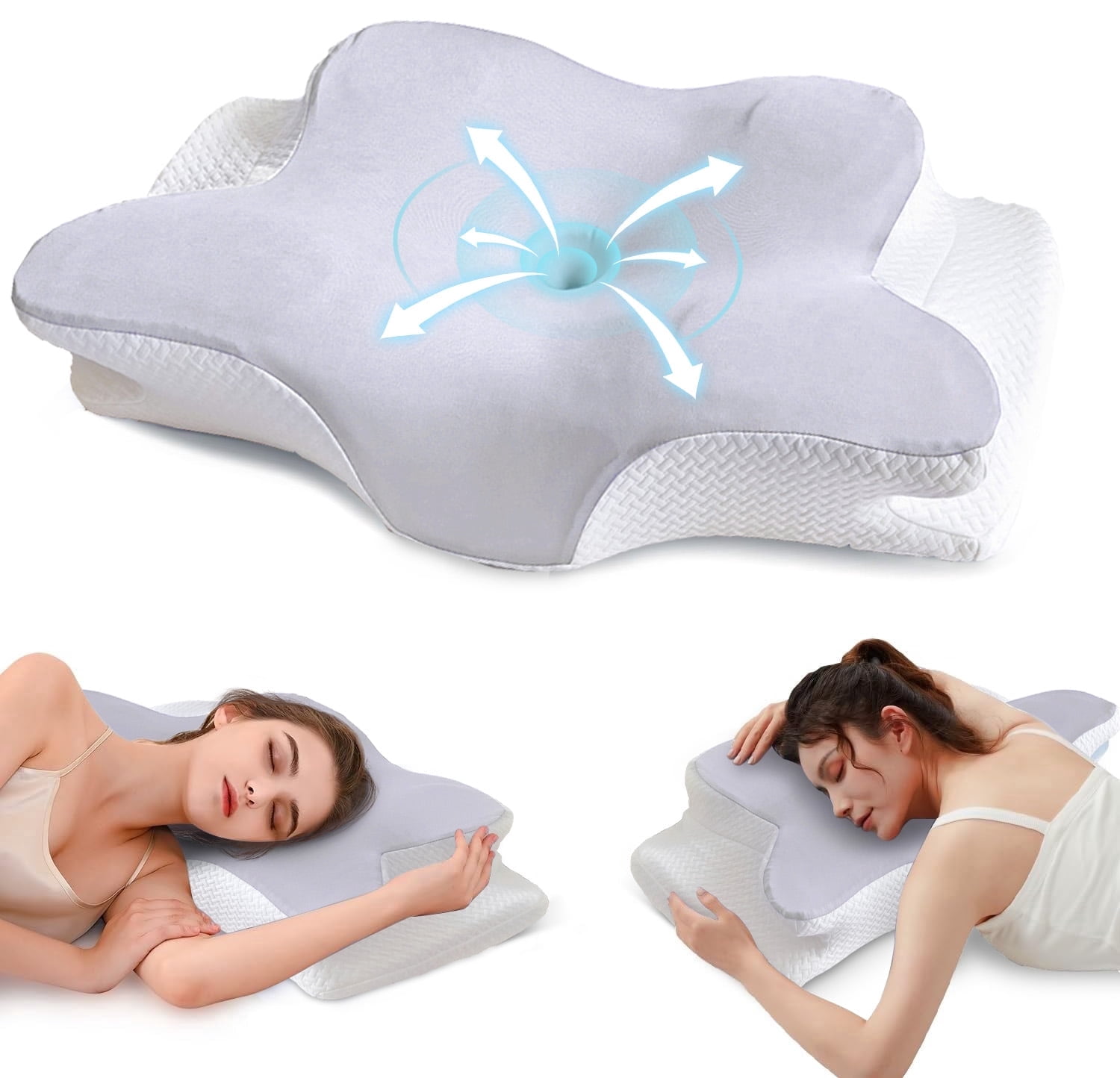 Cervical Pillow for Neck Pain Relief - Ergonomic Contour Memory Foam Pillow for Side, Back & Stomach Sleepers, Cooling & Slow Rebound Support, Light Gray
