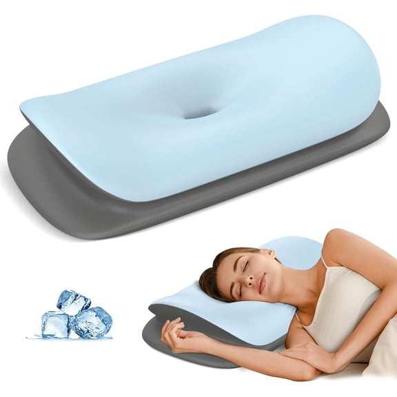 Cervical Neck Pillow for Pain Relief - Pillow for Neck Support Sleeping for Side, Back & Stomach Sleepers, Ergonomic Memory Foam Contour Pillows with Breathable Cover (Blue&Grey)