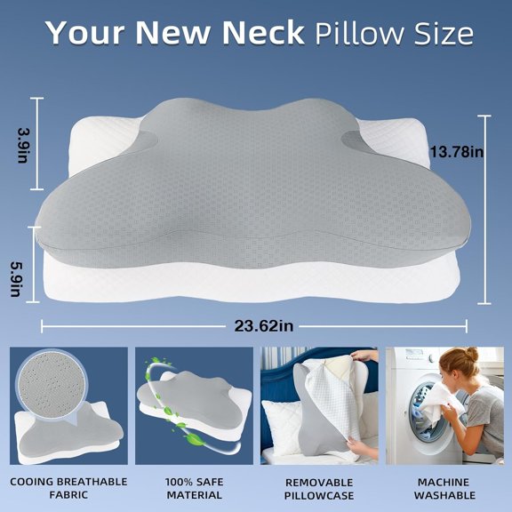 Cervical Neck Pillow for Sleeping, Adjustable Ergonomic Pillow,  Neck Support Side Sleeper Pillows for Adults, Memory Foam Bed Pillow for Neck and Shoulder Pain Relief, Back,Stomach Sleeper