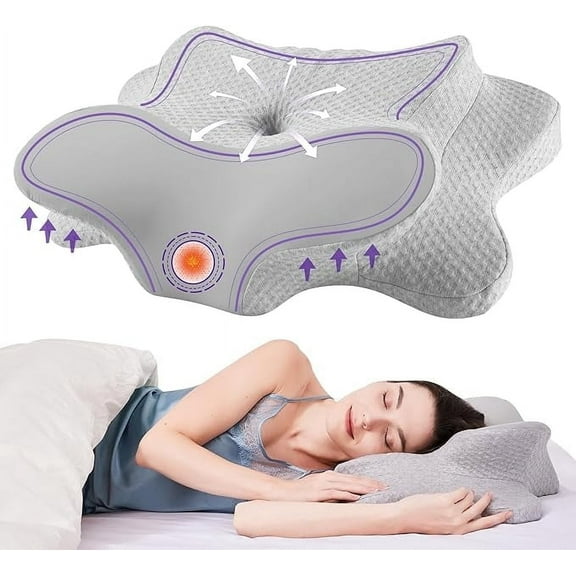 Orchidleaf Memory Foam Cervical Neck Pillow for Sleeping, Gray, 1 Count