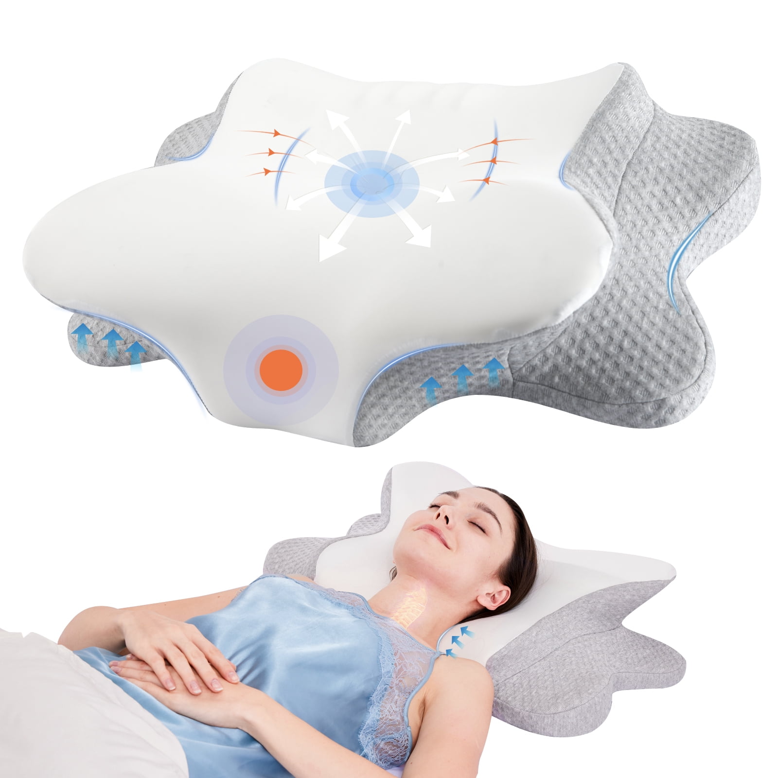Cervical Neck Pillow for Sleeping, Cervical Pillow for Neck Pain Relief,  Hollow Design, Memory Foam Cervical Neck Pillow, Cooling Pillow for Neck Support, Adjustable, Cozy Sleeping, Odorles