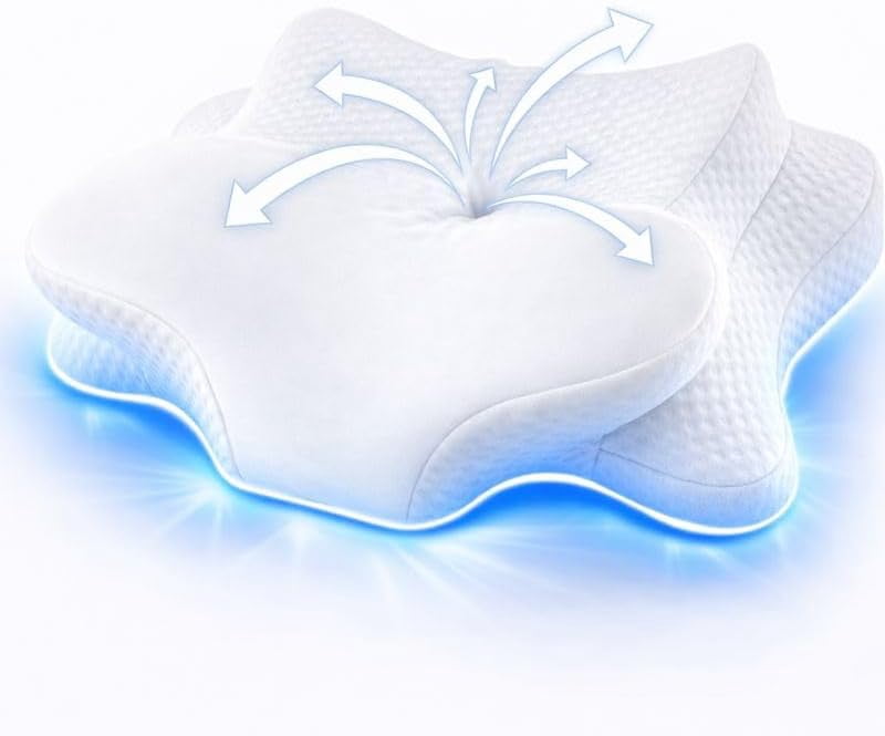 Cervical Neck Pillow for Sleeping, Dual Height Contour Memory Foam Pillow for Neck Pain Relief & Support, Orthopedic Butterfly Pillow for Side, Back & Stomach Sleepers – Cooling Washable Cover