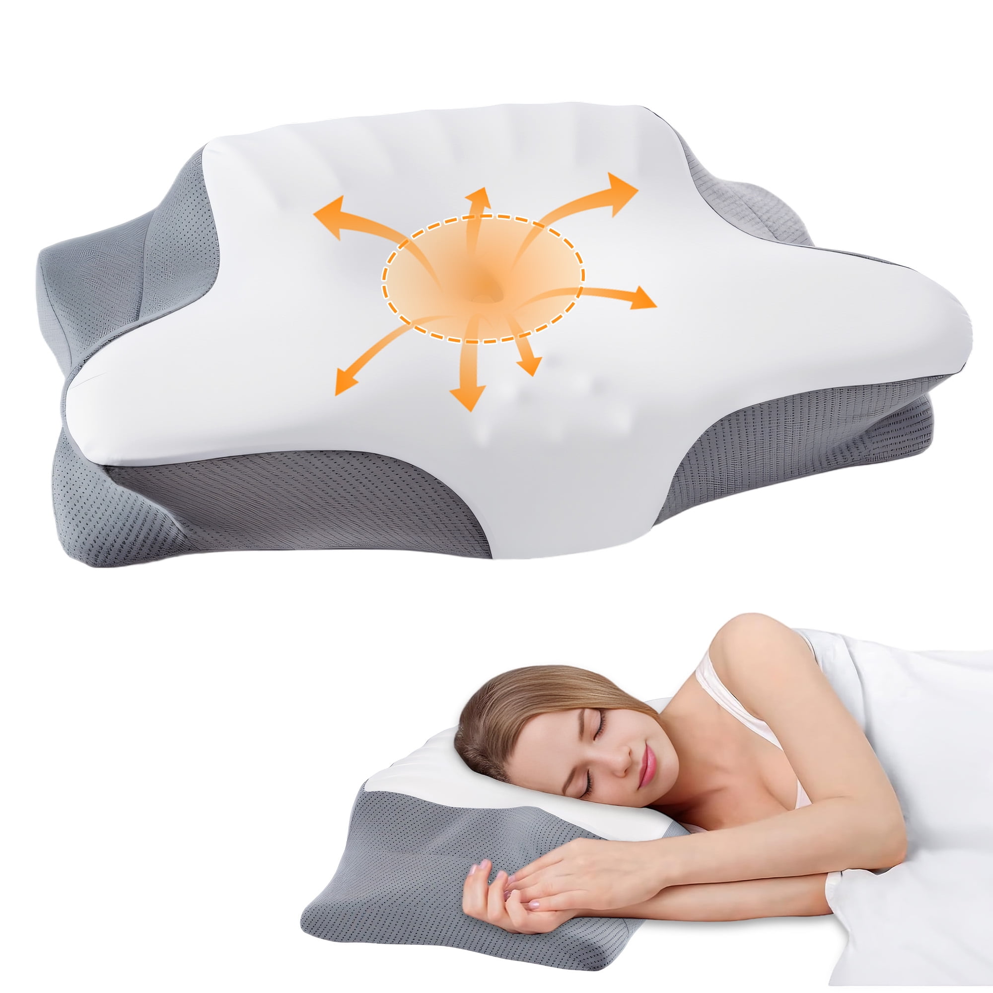 Cervical Neck Pillow for Neck Pain Relief, Memory Foam Bed Pillows for Side Back Stomach Sleepers, 24.8" x 15.75" x 5.1", Gray