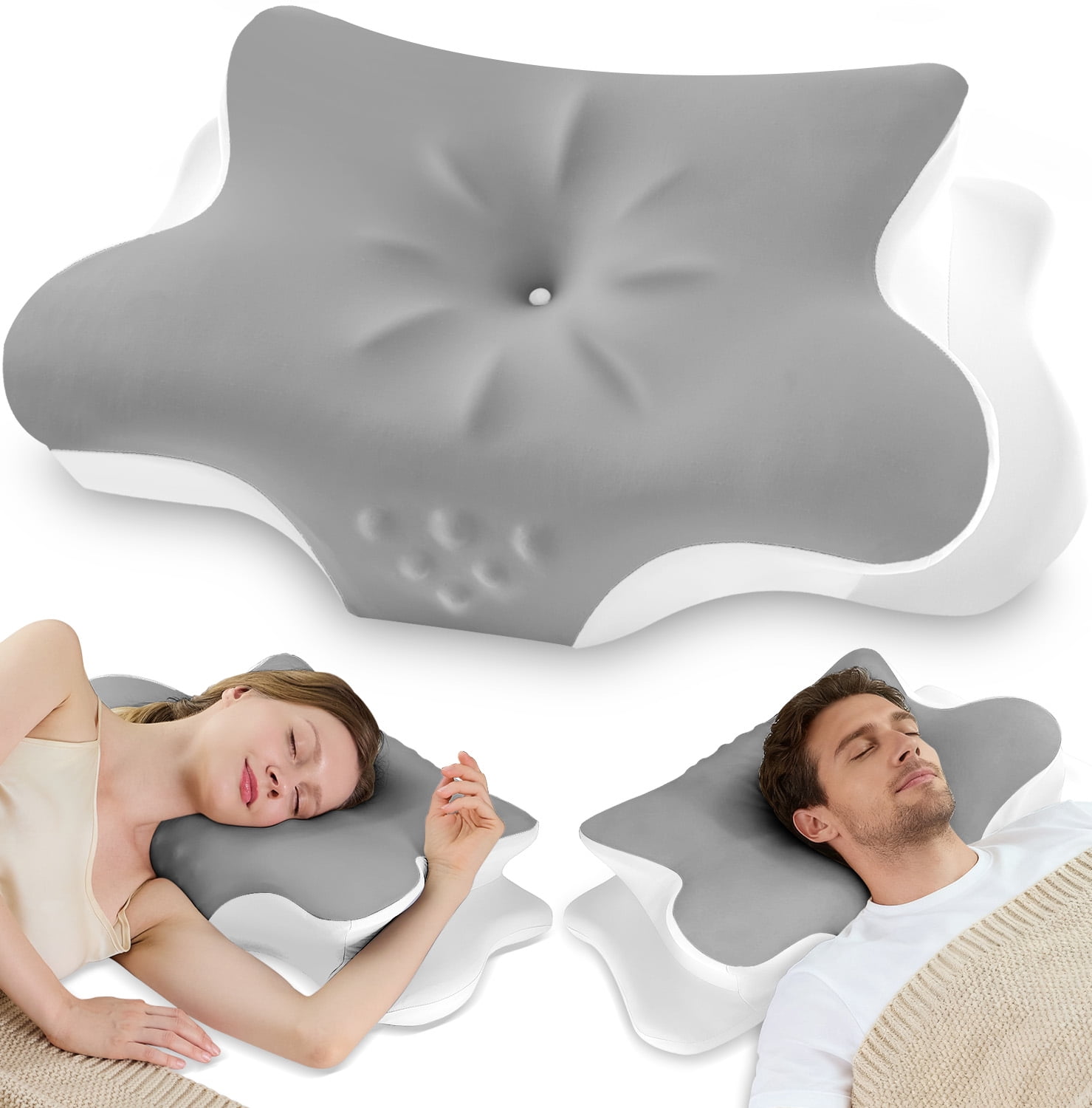 Cervical Neck Pillow for Pain Relief, Contour Memory Foam Pillow for Side & Back Sleepers, Cooling Washable Cover, Dual Height 4.2”/5”, Queen