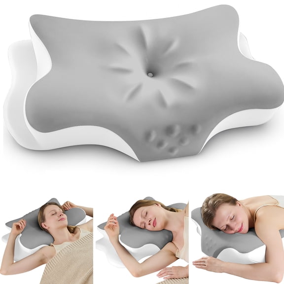 Cervical Neck Pillow for Pain Relief, Contour Memory Foam Pillow for Side & Back Sleepers, Cooling Washable Cover, Dual Height 4.2”/5”, Queen