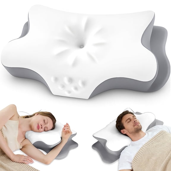 LOMAO Cervical Neck Pillow for Neck Support, Contour Memory Foam Pillow for Side and Back Sleepers, Cooling Washable Cover, Dual Height 4.2"/5", Queen
