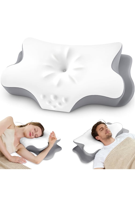 Cervical Neck Pillow for Neck Support, Contour Memory Foam Pillow for Side and Back Sleepers, Cooling Washable Cover, Dual Height 4.2"/5", Queen