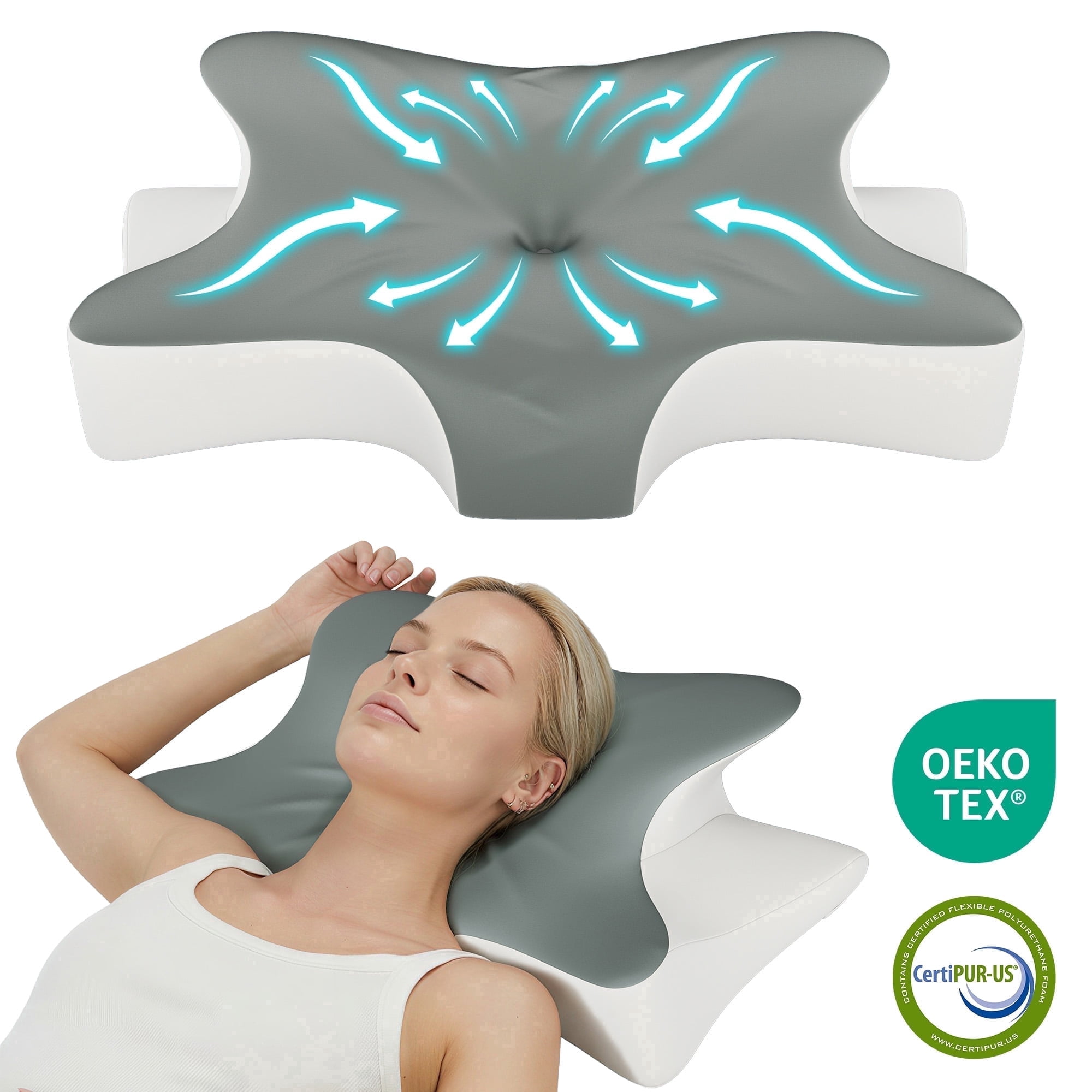 NEGYLIM Ergonomic Contour Neck Support for Neck Pain Relief, Side Back Stomach Sleepers, Gray