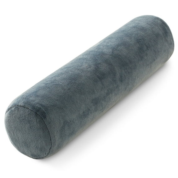 Cervical Neck Roll Memory Foam Pillow, Round Support for Neck, Legs, Back and Spine During Sleep - Gray Velour Cover - 4" x 17"