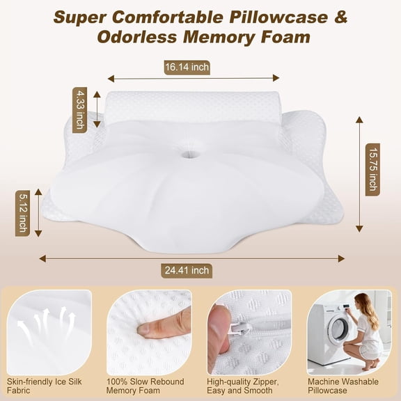 Cervical and Neck Roll Pillow - 2 in 1 Ergonomic Pillows, Memory Foam Pillow with Cooling Pillowcase, Orthopedic Contoured Support Pillows for Side, Back, Stomach Sleepers