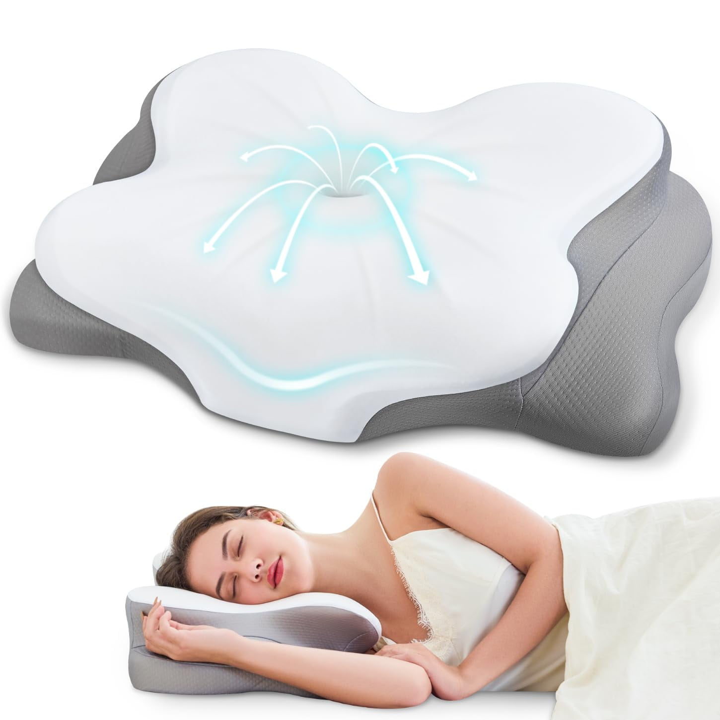 Cervical Neck Support Pillow, Slow Rebound Memory Foam with Cooling ...