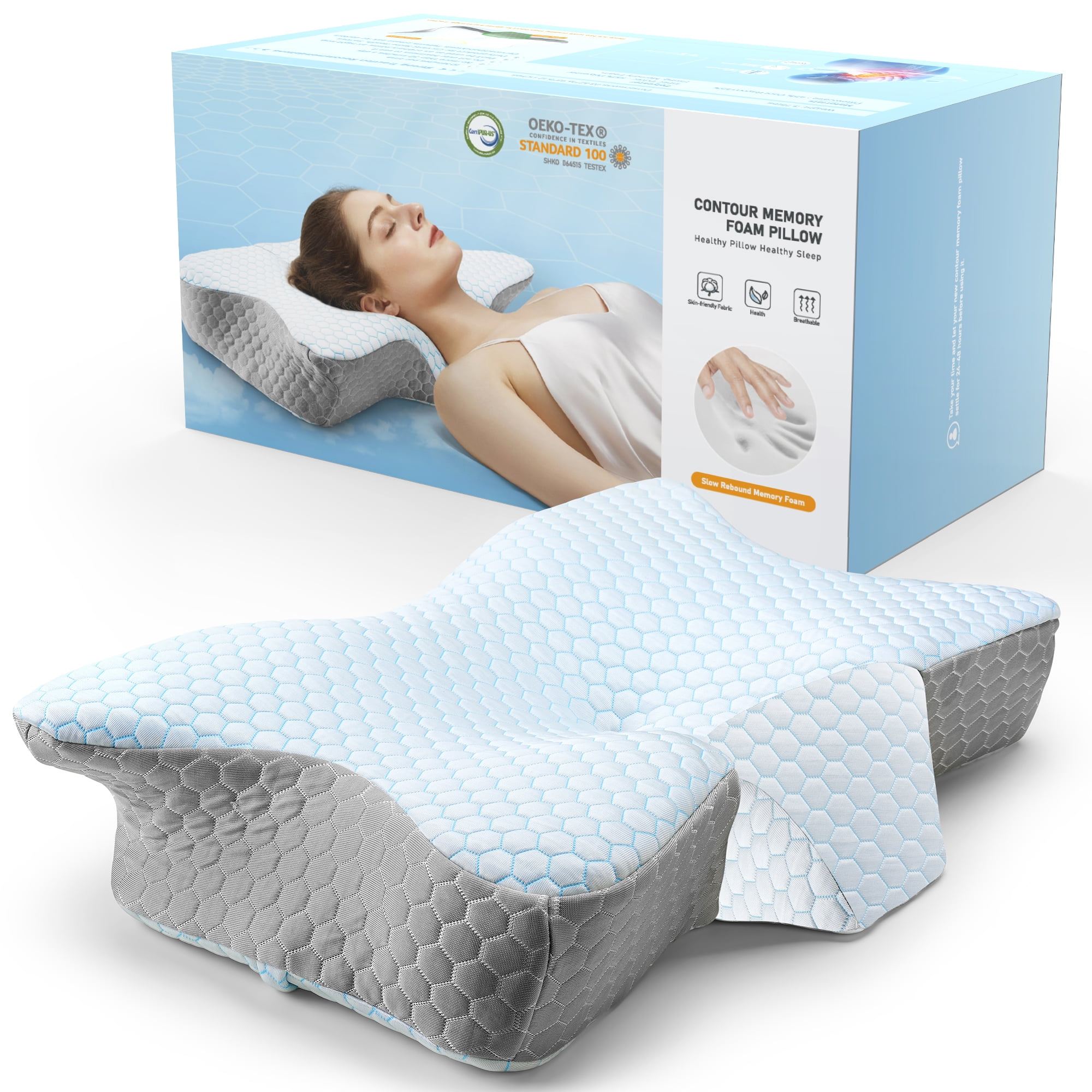 DONAMA Cervical Pillow for Neck Pain Relief,Memory Foam Pillow,Ergonomic  Orthopedic Neck Support Pillow for Side Back and Stomach Sleepers with  Breathable Pillowcase Queen Size 24.8x14.9x5.5 White 