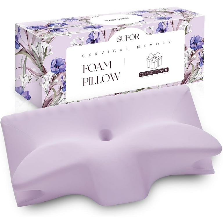 Cervical Pillow for Neck Pain Relief Cooling Contour Memory Foam Pillows Support Odorless Ergonomic Neck Pillow Adjustable Orthopedic Bed Pillow for Side Back Stomach Sleeper with Pillowcase Purple Wa...