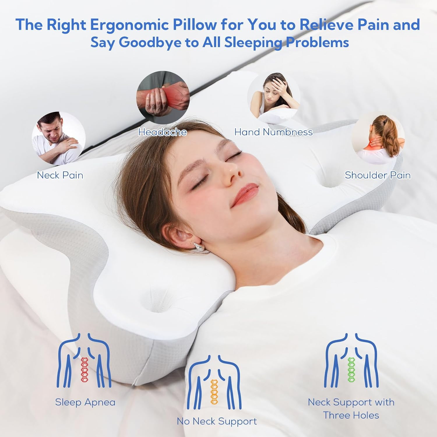 Cervical Pillow for Neck Pain Relief - Ergonomic Memory Foam Pillow ...