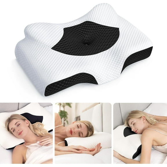 Cervical Pillow for Neck Pain Relief, Hollow Design Odorless Memory Foam Pillows with Cooling Case, Adjustable Orthopedic Bed Pillow for Sleeping, Support for Side Back Sleepers