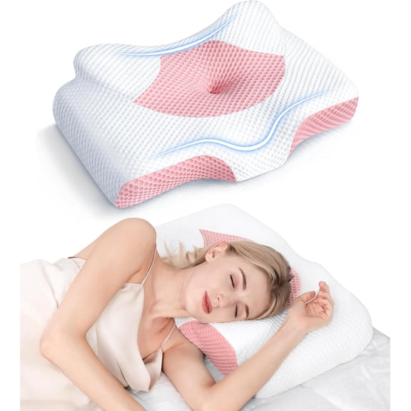 Cervical Pillow for Neck Pain Relief, Hollow Design Odorless Memory Foam Pillows with Cooling Case, Adjustable Orthopedic Bed Pillow for Sleeping, Support for Side Back Sleepers