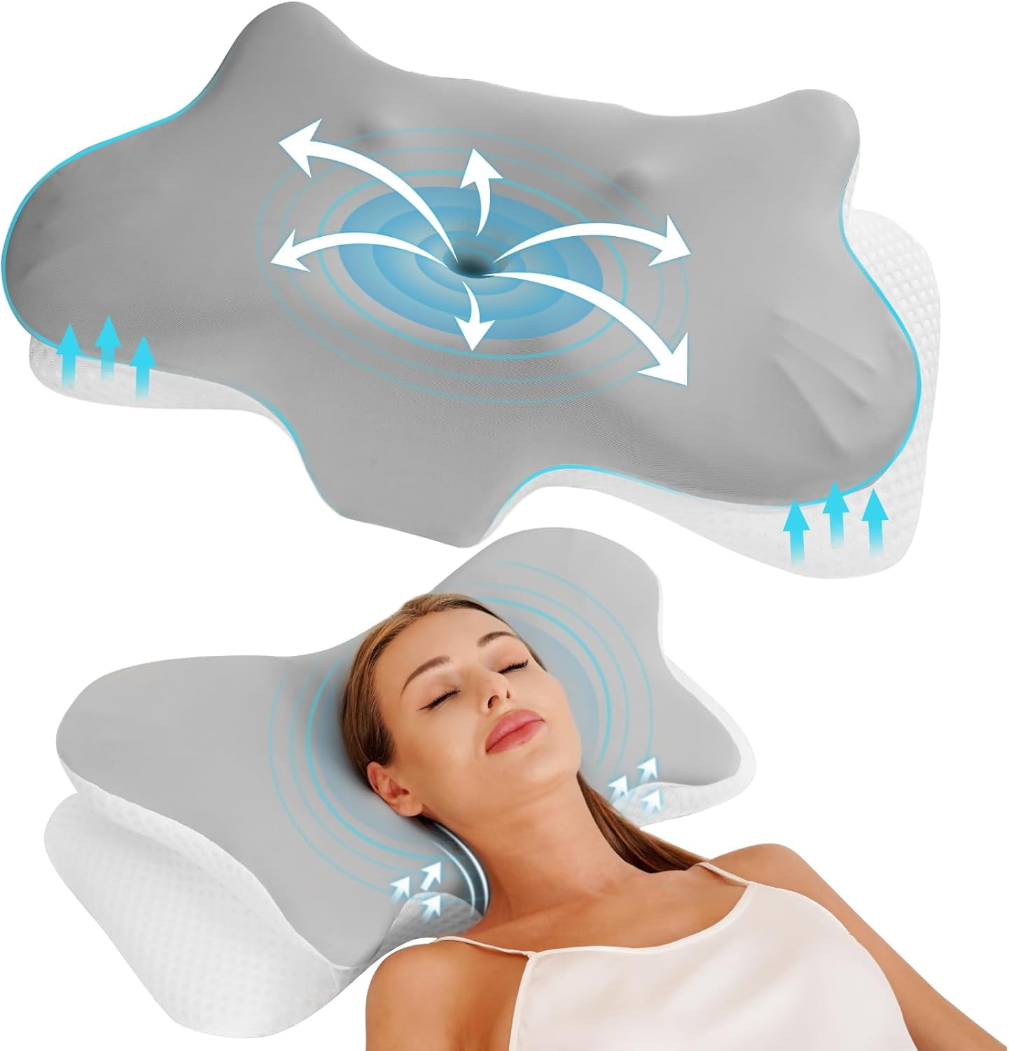 Cervical Pillow for Neck Pain Relief, Neck Pillow for Sleeping Side Sleeper Ergonomic Memory Foam Support Pillows Back Sleepers for Sleeping,Machine Washable Pillowcase(1PCS Grey)