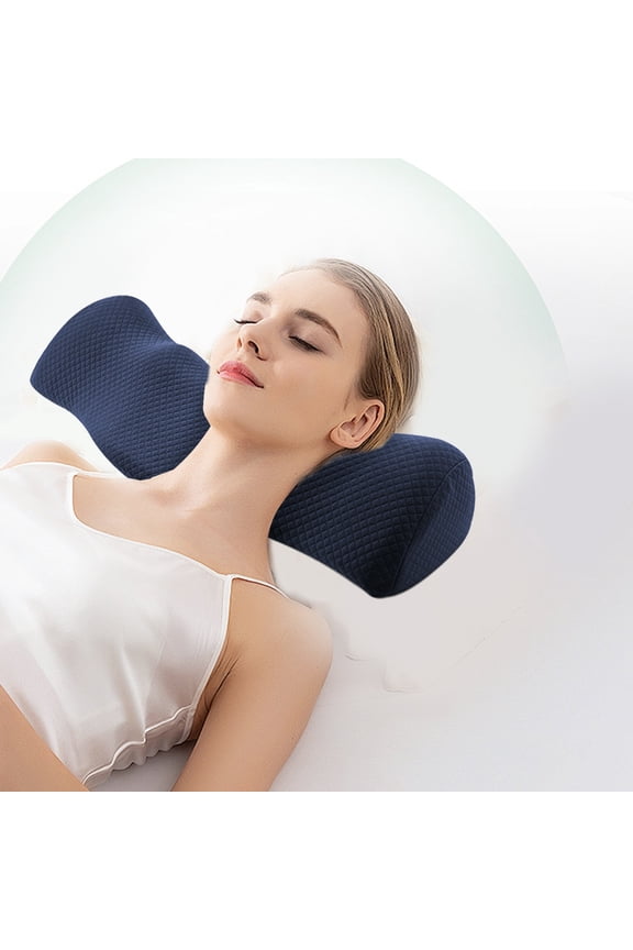 Cervical Pillow for Neck Pain Relief, QQZ Ergonomic Memory Foam Neck Support Pillow, High Density Contour Pillow for Cervical Spine Alignment and Shoulder Pain, Navy