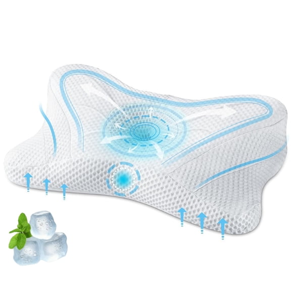 Cervical Pillow for Neck and Shoulder, Ergonomic Memory Foam Pillow with Contour Design, Supports Side Back and Stomach Sleepers, Cooling Orthopedic Pillow, King Size, White