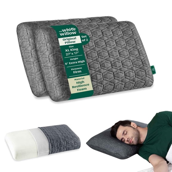 Cervical Pillow For Sleeping, Engineered Latex Soft Pillow, Grey - Standard Size - 6 Inch | Orthopedic Thick Pillow For Back & Stomach Sleepers, Soft Pillow For Neck Pain Relief - Set Of 2