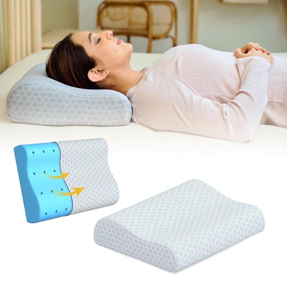 Cervical Pillow, Ventilated Cooling Gel Memory Foam Pillow, Grey - Medium Size | Orthopedic Pillow Neck Support Pillow For Sleeping, Neck & Shoulder Pain | Durable, Long Lasting - Pack Of 1