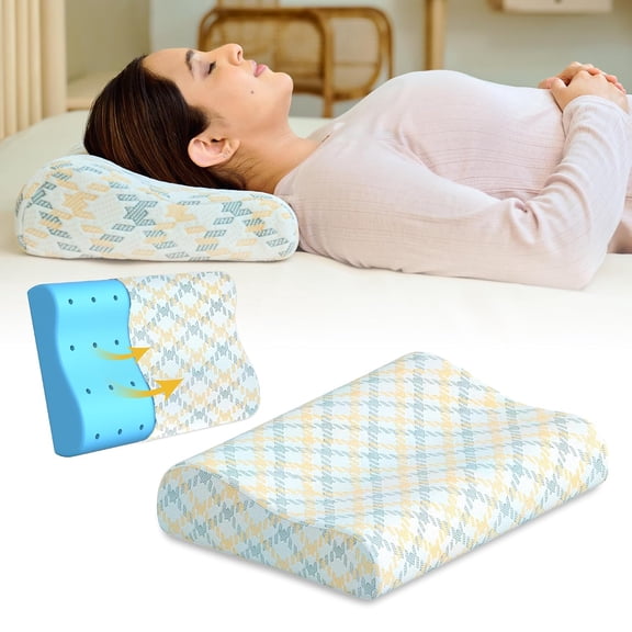 Cervical Pillow, Ventilated Cooling Gel Memory Foam Pillow, Mustard & Grey - King Size | Orthopedic Pillow Neck Support Pillow For Sleeping, Neck & Shoulder Pain, Long Lasting - Pack Of 1