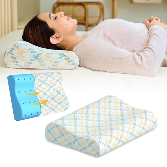 Cervical Pillow, Ventilated Cooling Gel Memory Foam Pillow, Mustard & Grey - Medium Size | Orthopedic Pillow Neck Support Pillow For Sleeping, Neck & Shoulder Pain, Long Lasting - Pack Of 1