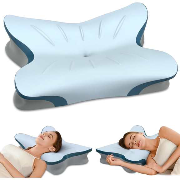 Cervical Pillow for Neck Pain Relief - Ergonomic Sleeping Memory Foam Pillows with Cooling Pillowcase, Orthopedic Bed Side Back Stomach Sleepers