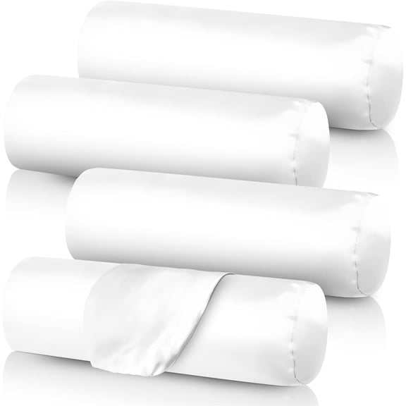 Cervical Round Pillow Cover,Topboutique Neck Roll Pillow Case,Washable Satin Cylinder Bolster Pillow Case,Cervical Roll Neck Pillowcase with Hidden Zipper,White,16 x 6 inches