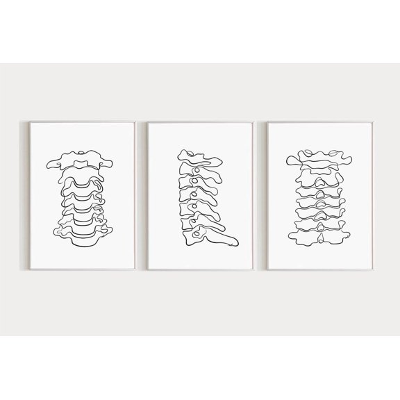 Cervical Spine Art Vertebrae Minimalist One Line Illustration, Poster Only