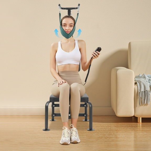 Cervical Spine Traction Device with Hydraulic Lift, Adjustable Stretching Equipment for Neck Relief and Health Improvement