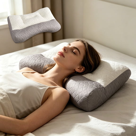 Cervical Support Latex Pillow Orthopedic Contour Pillow for Neck Pain Relief for Side and Back Sleepers 65x40cm