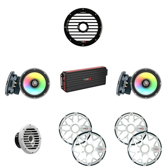 Cerwin Vega Marine 5 Channel Amplifier with (2) Pair RPM Stroker 6.5" Black/Stainless and RPM Black 10" Subwoofer