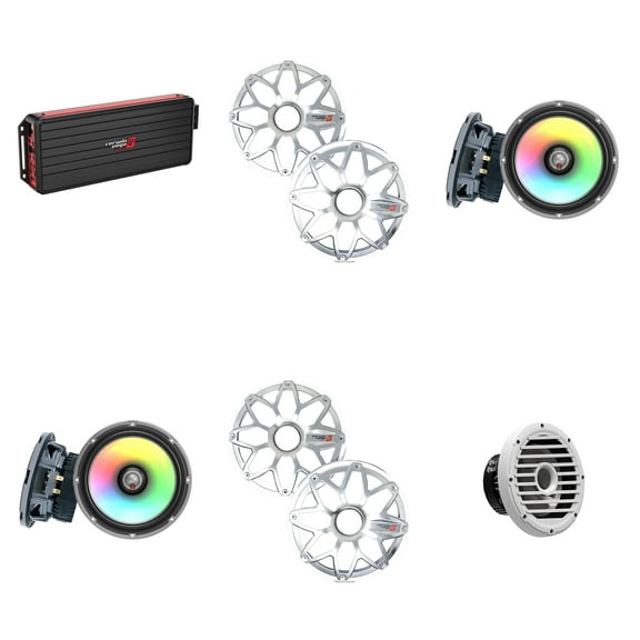 Cerwin Vega Marine 5 Channel Amplifier with (2) Pair RPM Stroker 6.5" White/Stainless and RPM White 10" Subwoofer
