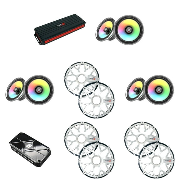Cerwin Vega Marine 6 Channel Amplifier with (3) Pair RPM Stroker 8" Black/Stainless plus RGB LED App Remote
