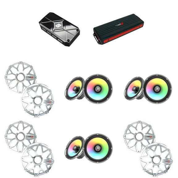Cerwin Vega Marine 6 Channel Amplifier with (3) Pair RPM Stroker 8" White/Stainless plus RGB LED App Remote