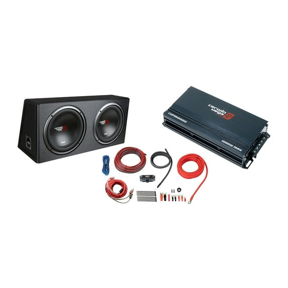 Cerwin Vega CVP 500W 1 Channel Mini-Series Amplifier & Dual 12" Subwoofer Loaded Slot Vented Enclosure with 8 Gauge 2 Channel Amplifier Connection Kits