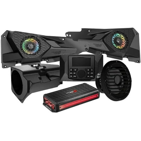 Cerwin-Vega RPMRZRKD22 for 2014+ Razor Specific Front Speaker Kit with 4 Ch Digital Amplifier, CMR3 Media Audio Player, and 10” Sealed Marine Subwoofer