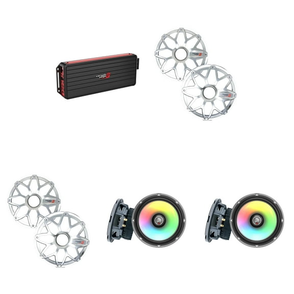 Cerwin Vega Marine VCU84 Amplifier with (2) SM65F4 RPM Stroker 6.5" Marine RGB Speakers and White/Stainless Grilles