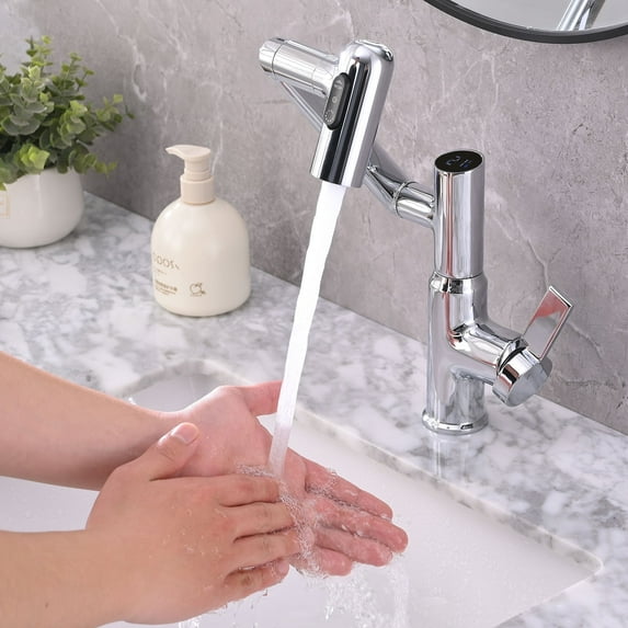 Cerypsa Rotated Bathroom Faucet 360 Degrees Smart LED Digital Display 3-Modes Sprayer Chrome