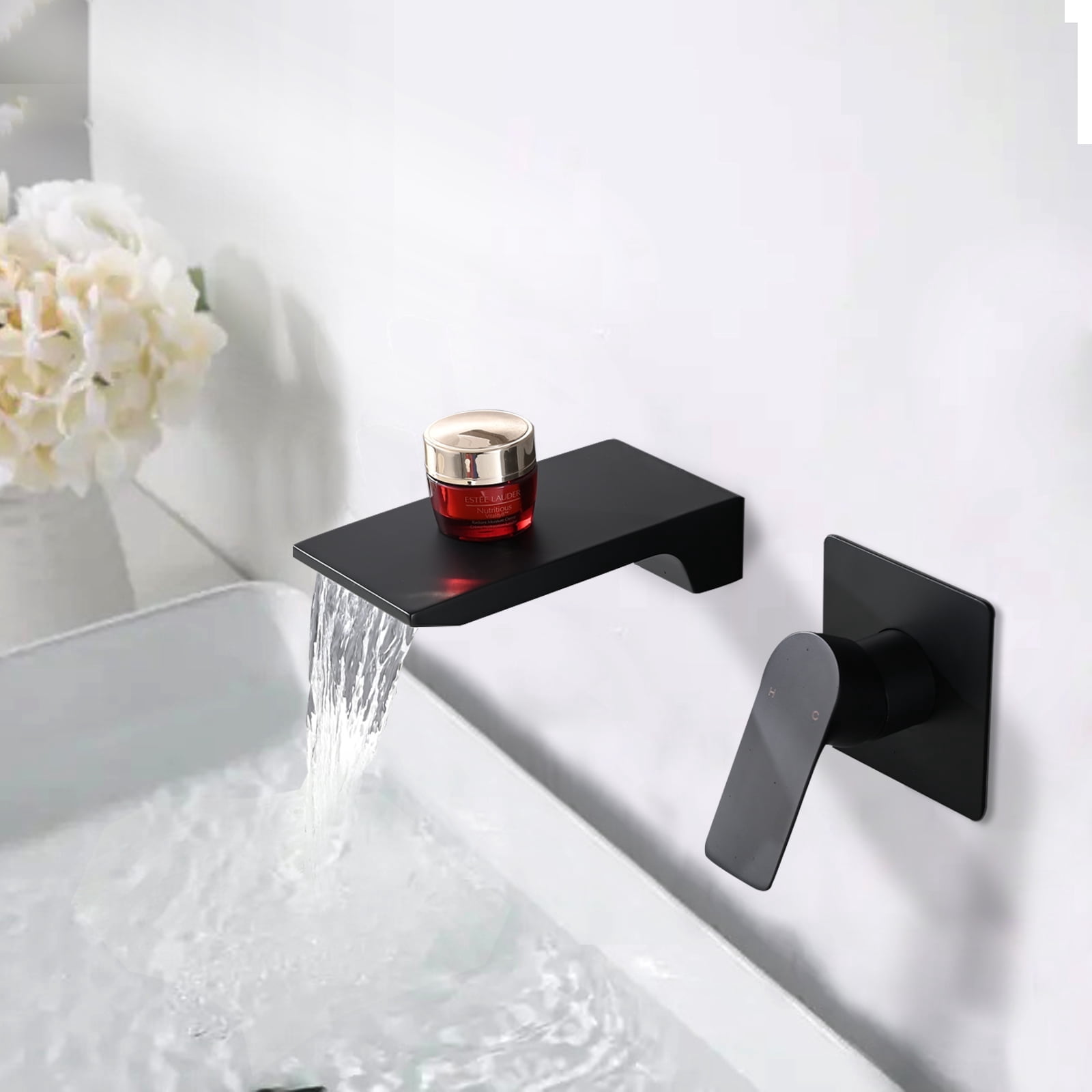 Cerypsa Wall Mount Waterfall Bathtub Faucet, Single Handle Bathroom Sink Faucet
